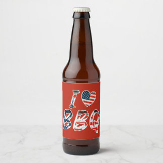 I love BBQ, American patriotic Beer Bottle Label