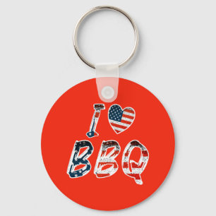 I Love BBQ, American Patriotic Keychain