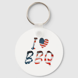 I Love BBQ, American Patriotic Keychain