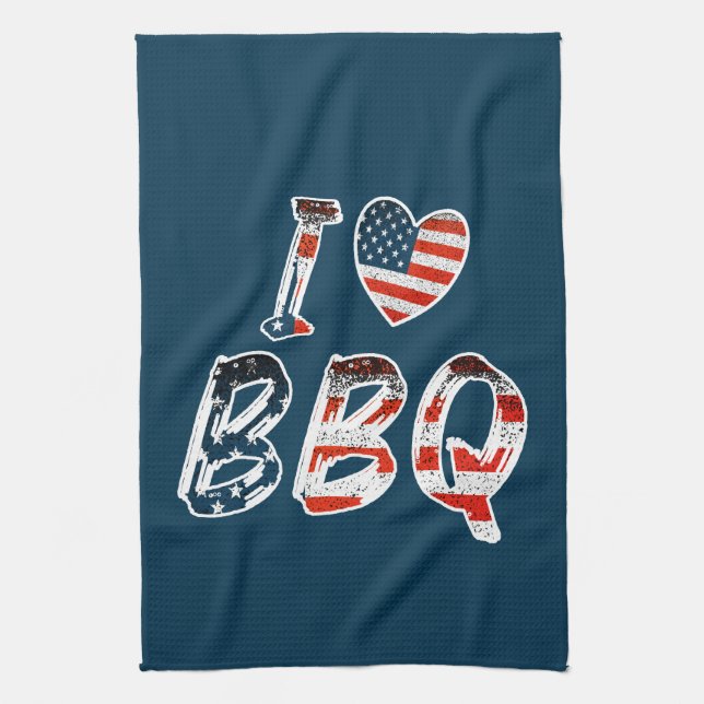 I Love BBQ, American Patriotic Kitchen Towel (Vertical)