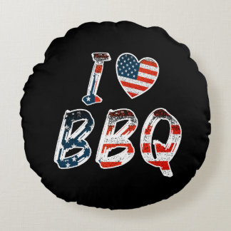 I Love BBQ, American Patriotic Round Pillow