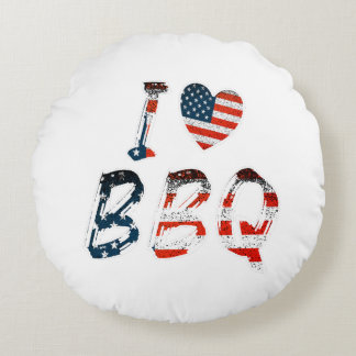 I Love BBQ, American Patriotic Round Pillow