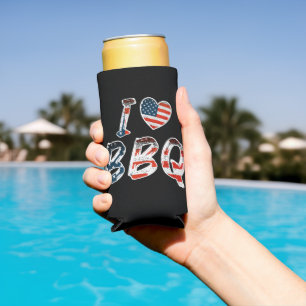I love bbq, American patriotic Seltzer Can Cooler