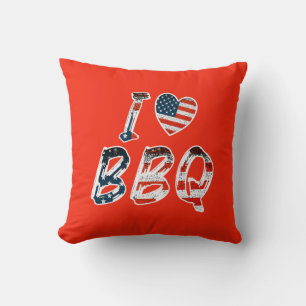 I Love BBQ, American Patriotic Throw Pillow