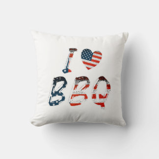 I Love BBQ, American Patriotic Throw Pillow
