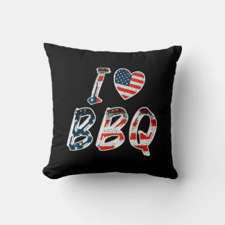 I Love BBQ, American Patriotic Throw Pillow