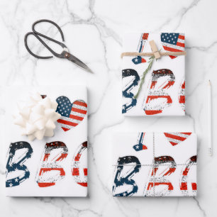 I love BBQ, American patriotic Wrapping Paper Sheet