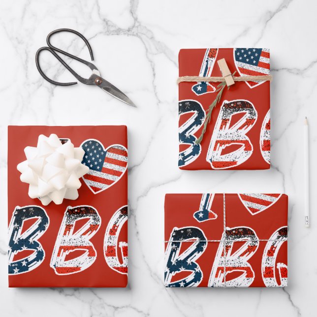 I love BBQ, American patriotic Wrapping Paper Sheet (Front)