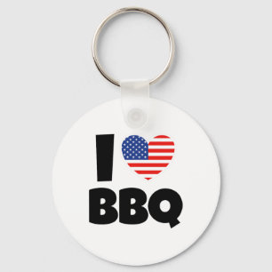 I Love Bbq Byrbecue With American Flag And Heart Keychain