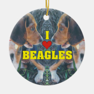 I Love Beagles Beagle Puppies Ceramic Ornament
