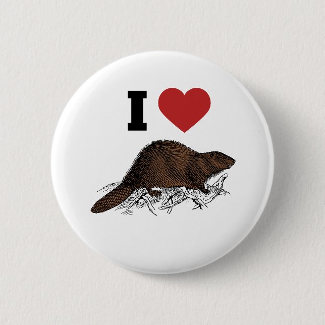I Love Beaver 2 Inch Round Button (Front)