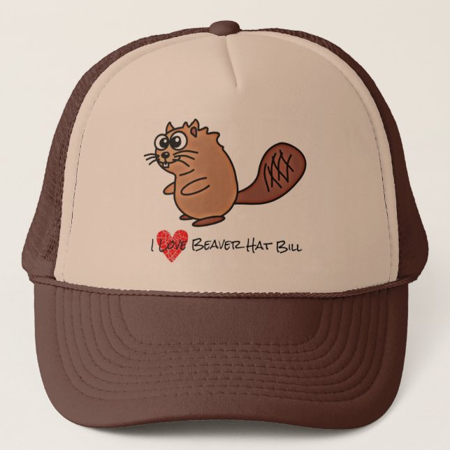 I Love Beaver Hat Bill Trucker Hat (Front)