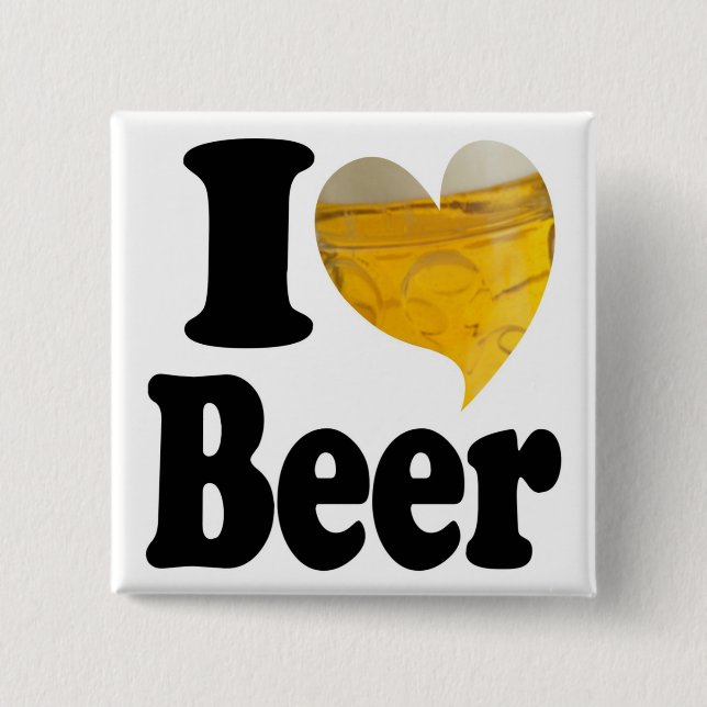 I Love Beer Heart 2 Inch Square Button (Front)