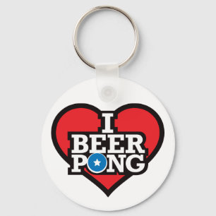 I Love Beer Pong - Red Keychain