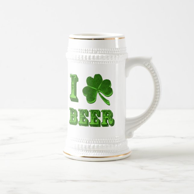 I Love Beer Shamrock St. Patrick Day stein (Right)