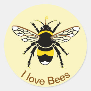I love BEES - Wildlife - Nature - Yellow Classic Round Sticker
