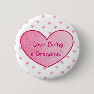 I Love Being a Grandma Button Pink Hearts