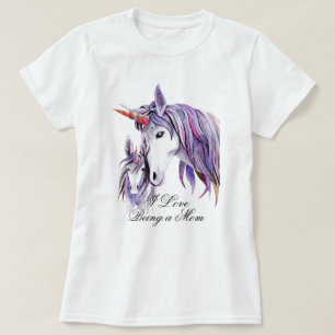 I Love Being a Mom Purple Unicorns Mom and Baby T-Shirt