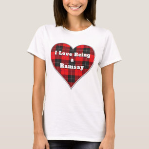 I Love Being a Ramsay Clan Red Black Tartan Heart T-Shirt