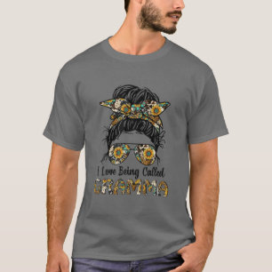 I Love Being Called Gramma Messy Bun Leopard Mothe T-Shirt
