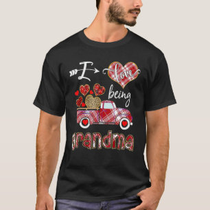 I Love Being Grandma Red Plaid Truck Hearts Valent T-Shirt