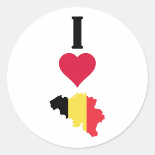 I Love Belgium Vertical I Heart Country Flag Map Classic Round Sticker
