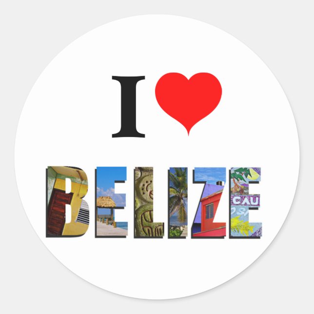 I Love Belize Heart Tropical Beach Travel Photos Classic Round Sticker (Front)