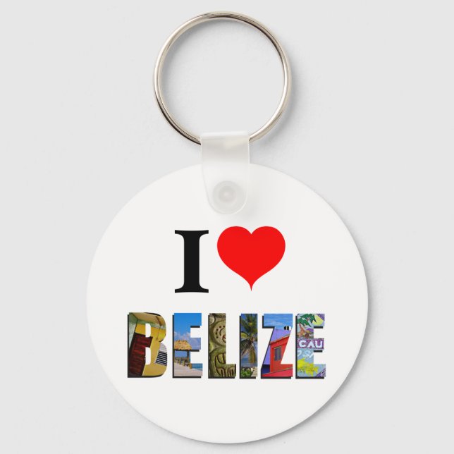 I Love Belize Heart Tropical Beach Travel Photos Keychain (Front)