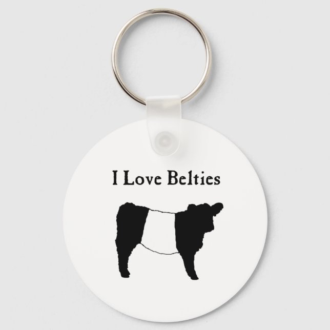 I Love Belties - Black White Belted Galloway Cows Keychain (Front)