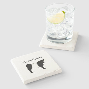 I Love Belties - Black White Belted Galloway Cows Stone Coaster