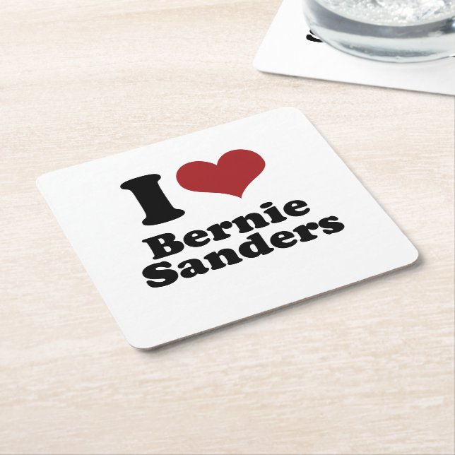 I Love Bernie Sanders for President Square Paper Coaster (Angled)