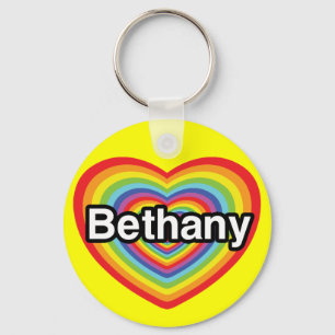 I love Bethany: rainbow heart Keychain