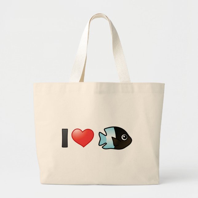 I Love Bicolor Damselfish Large Tote Bag (Front)