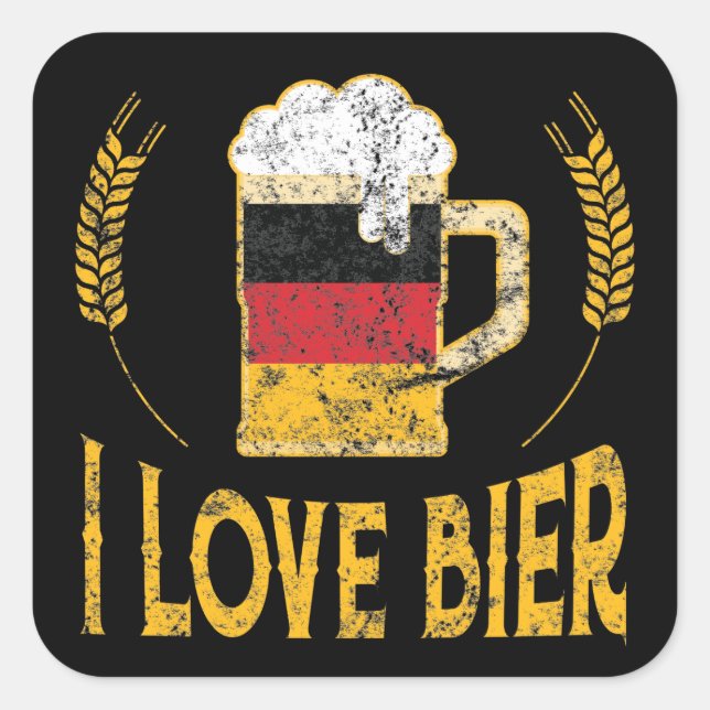 I Love Bier German Flag Beer Lover Oktoberfest Square Sticker (Front)