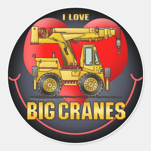 I Love Big Cranes Kids Sticker (Front)