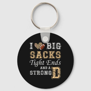 I Love Big Sacks Tight Ends And Strong D - Heart F Keychain