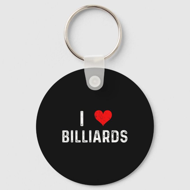 I Love Billiards - Heart - Distressed Pool Table H Keychain (Front)