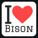 I love bison square sticker<br><div class="desc">I love bison ,  for animal kingdom lovers</div>