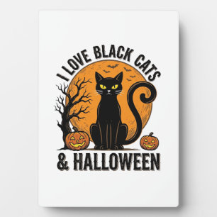 I Love Black Cats Halloween Vintage Shirt Design_1 Plaque