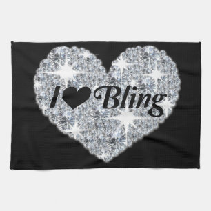 I Love Bling Kitchen Towel in Black