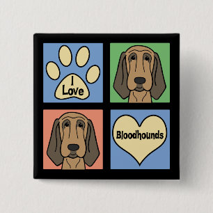 I Love Bloodhounds 2 Inch Square Button