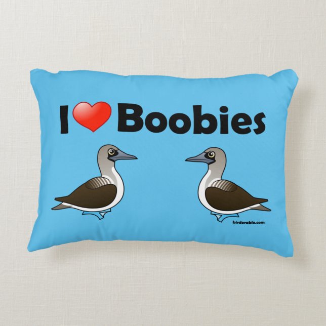 I Love Blue-footed Boobies Accent Pillow (Back)