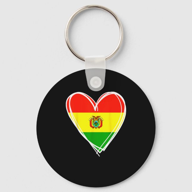 I Love Bolivia Cool Bolivia Flag Heart Design Boli Keychain (Front)