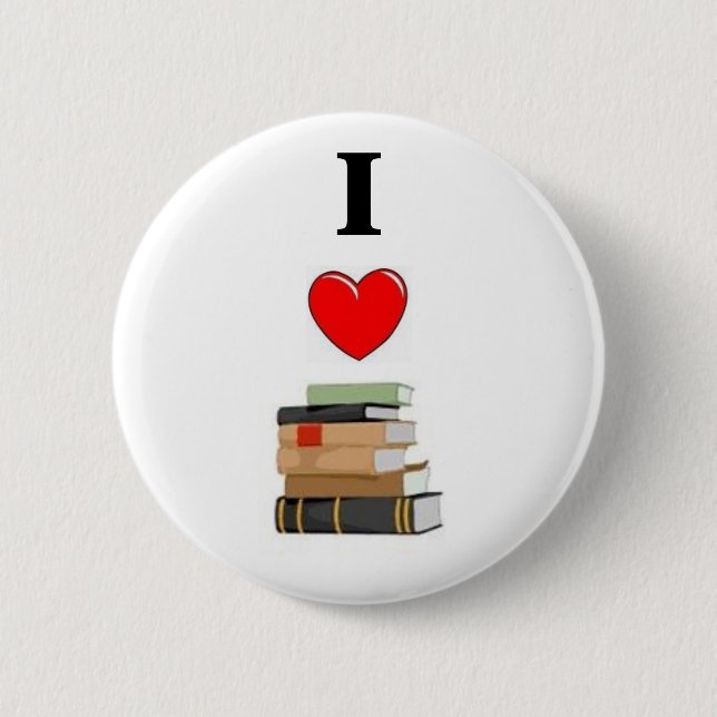 I LOVE Books 2 Inch Round Button (Front)