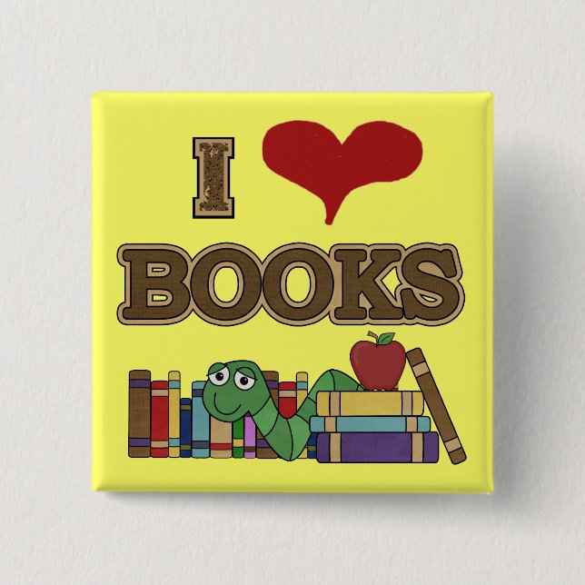 I Love Books 2 Inch Square Button (Front)
