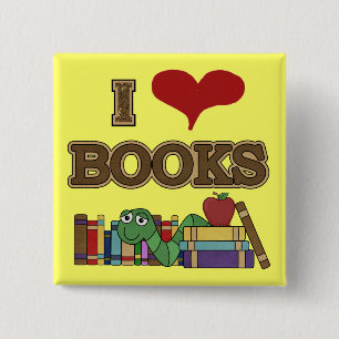 I Love Books 2 Inch Square Button