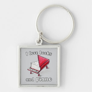 I Love Books And Piano, Authentic Freehand Art Keychain