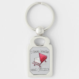 I Love Books And Piano, Authentic Freehand Art Keychain