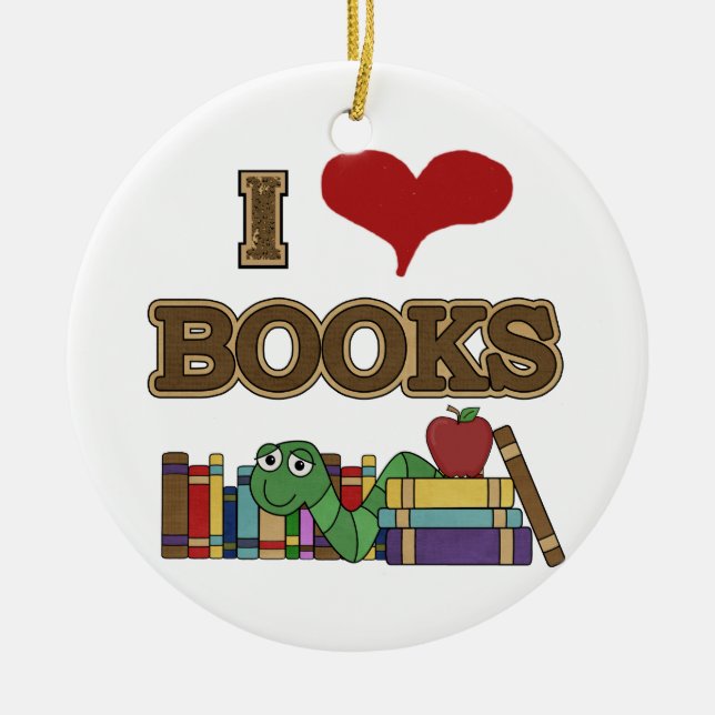 I Love Books Ceramic Ornament (Front)