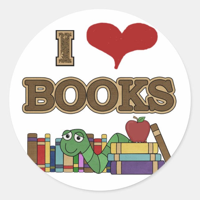 I Love Books Classic Round Sticker (Front)